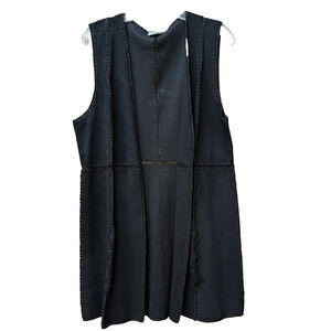 Neiman Marcus Long Vest Womens Size Large Black Faux Suede Mod Whimsygoth